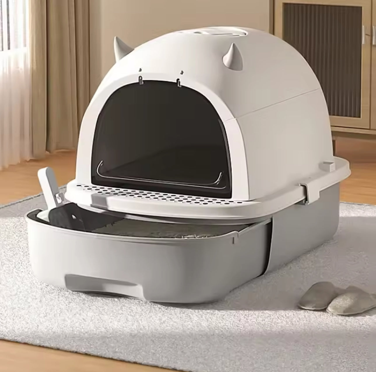 Maison de Toilette Fermée pour Chat – Grand Bac Extractible, Anti-Odeurs et Anti-Éclaboussures