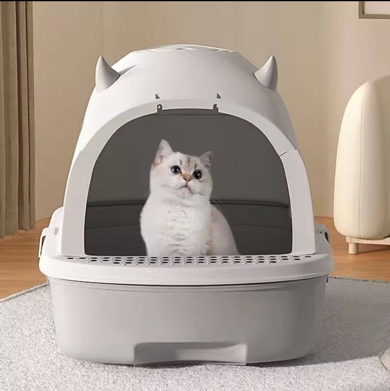 Maison de Toilette Fermée pour Chat – Grand Bac Extractible, Anti-Odeurs et Anti-Éclaboussures