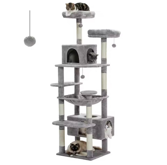 Grand Arbre à Chat 184 cm – Tour d’Activité avec Hamac, Griffoirs en Sisal et Condos Douillets