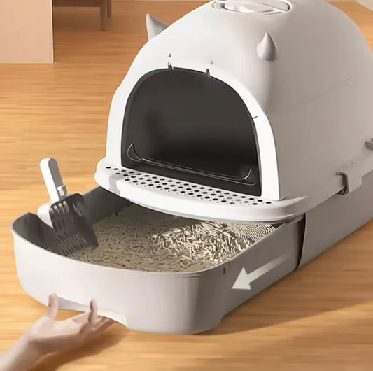 Maison de Toilette Fermée pour Chat – Grand Bac Extractible, Anti-Odeurs et Anti-Éclaboussures