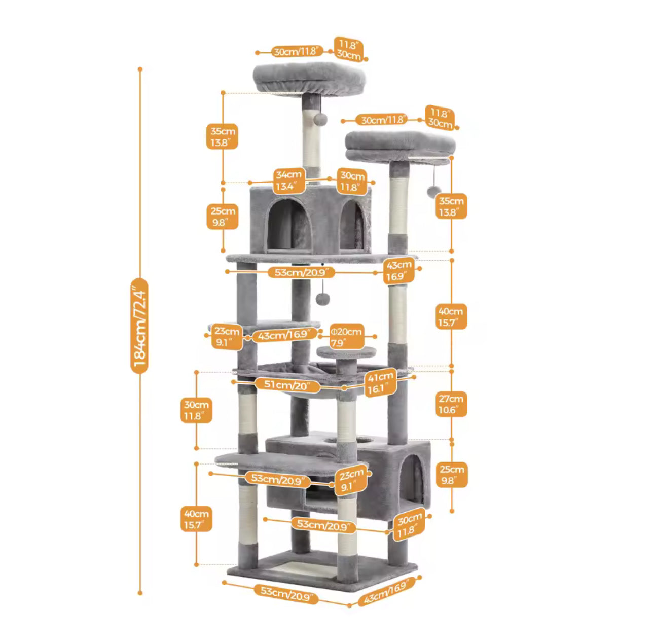 Grand Arbre à Chat 184 cm – Tour d’Activité avec Hamac, Griffoirs en Sisal et Condos Douillets