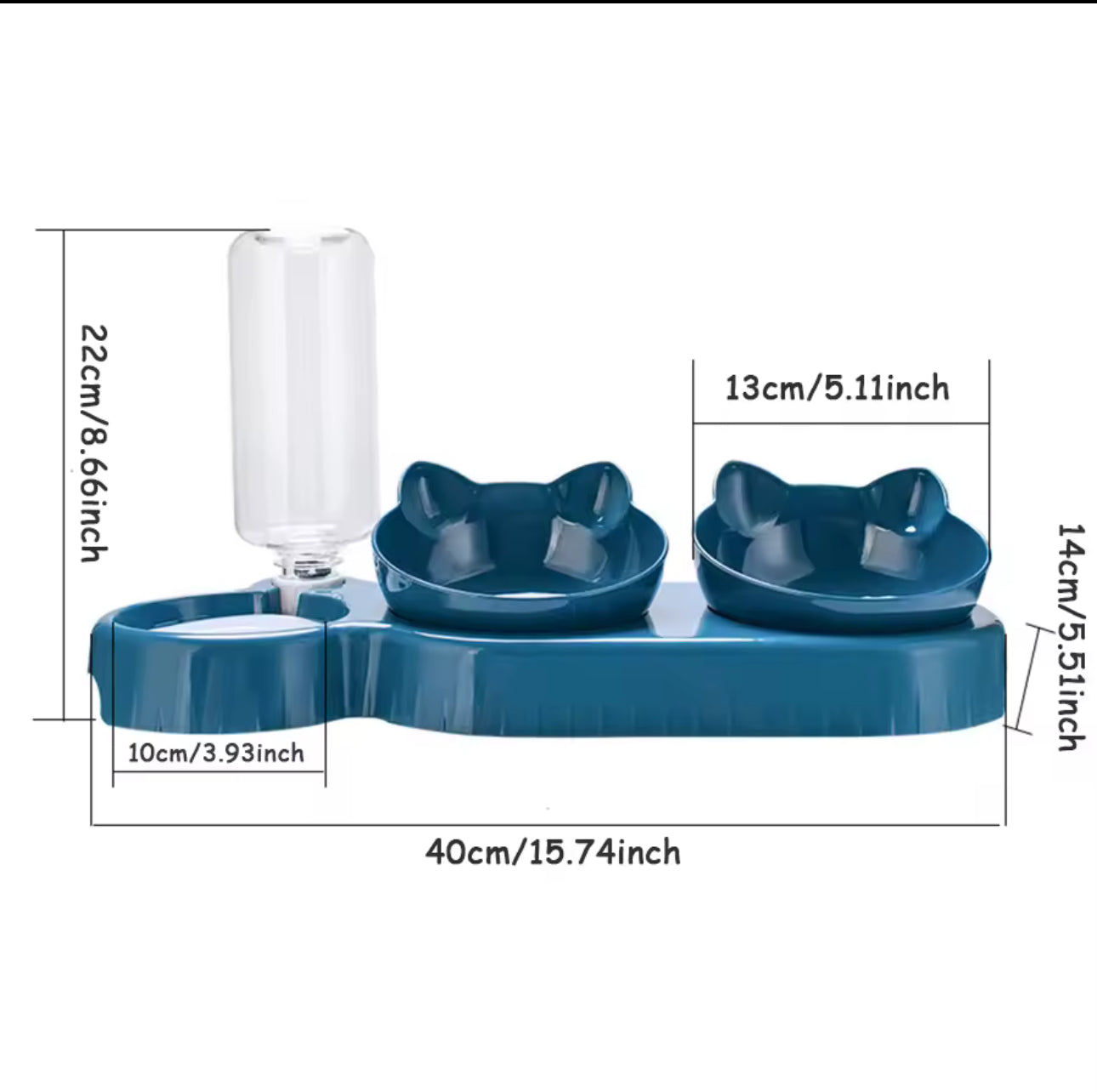 Mangeoire Triple pour Chats – Bols Inclinés 2 en 1 avec Fontaine Automatique