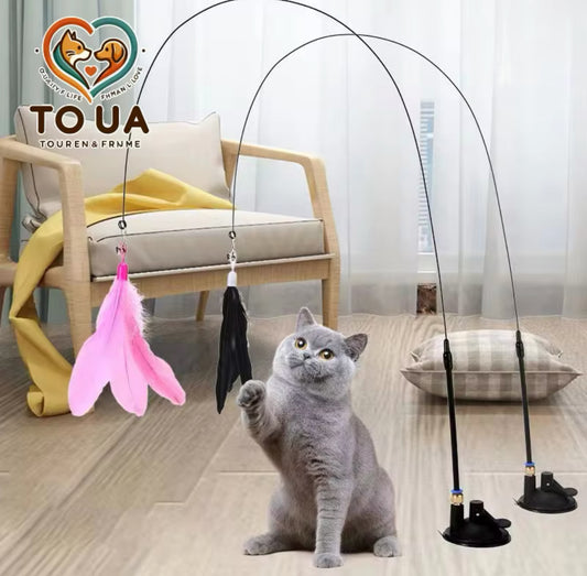 Baguette à Plumes Interactive pour Chats – Avec Super Ventouse et 2 Recharges de Plumes